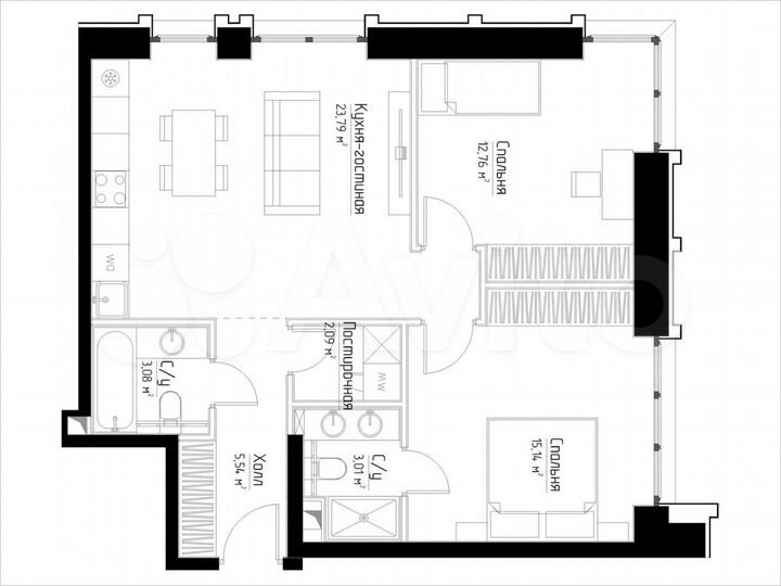 2-к. квартира, 65,2 м², 3/46 эт.