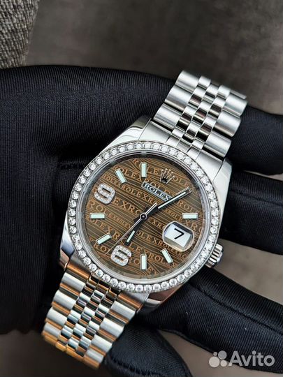 Rolex Datejust Chocolate Waves Dial Diamond Bezel