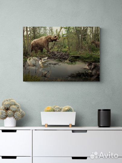 Арт картина с мамонтом в лесу на болотах