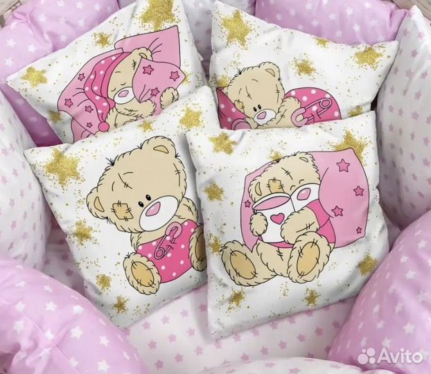 Бортики в кроватку + постельное + одеяло