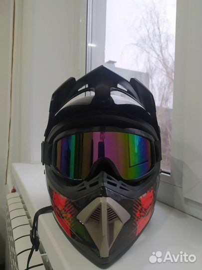 Шлем для питбайка с очками
