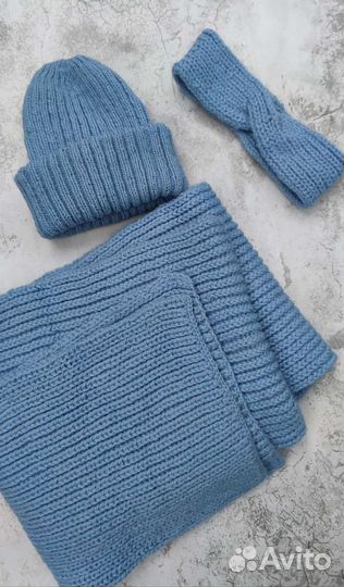 Шапка, шарф и повязка комплект ручная работа