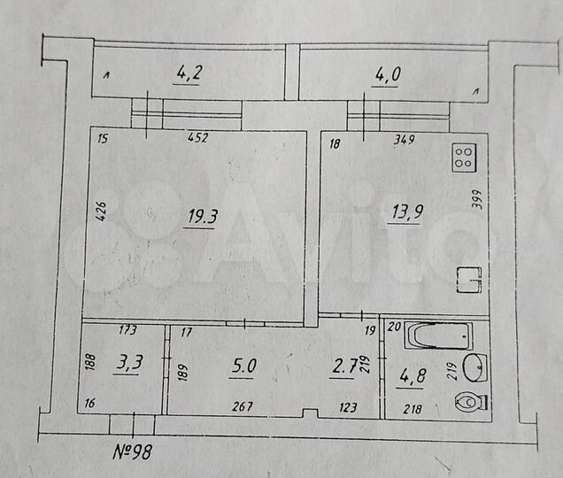1-к. квартира, 53,1 м², 9/14 эт.