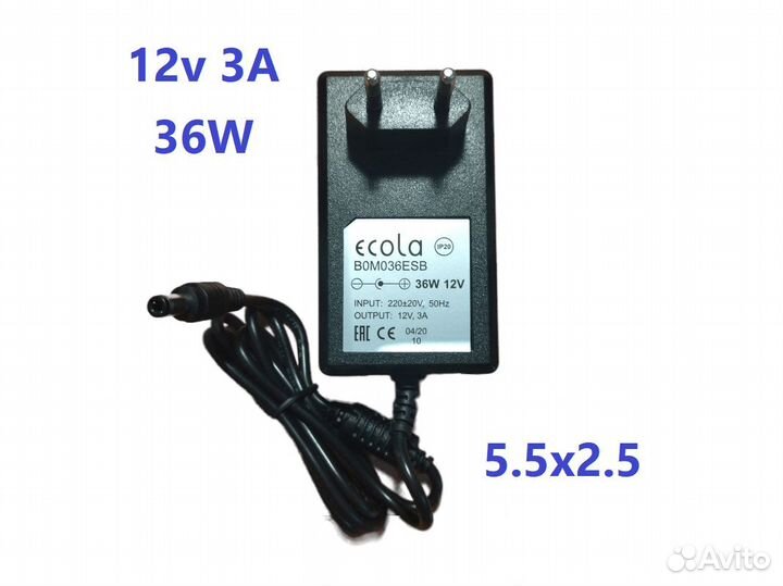 Блок питания 12v 3А, штекер 5.5х2.5мм - Новый