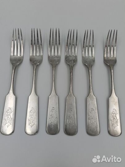 Серебряные вилки 6 шт. 84 пр. с вензелем