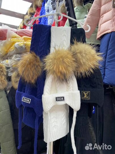 Набор шапка и шарф зима с завязками