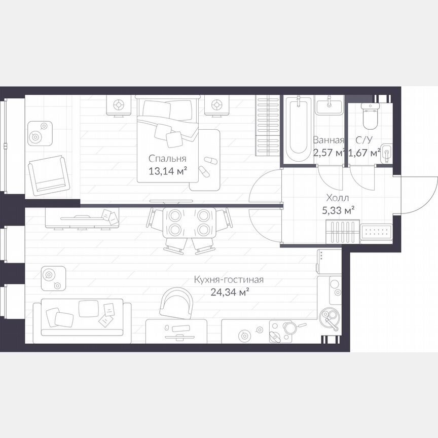 1-к. квартира, 49,9 м², 2/3 эт.