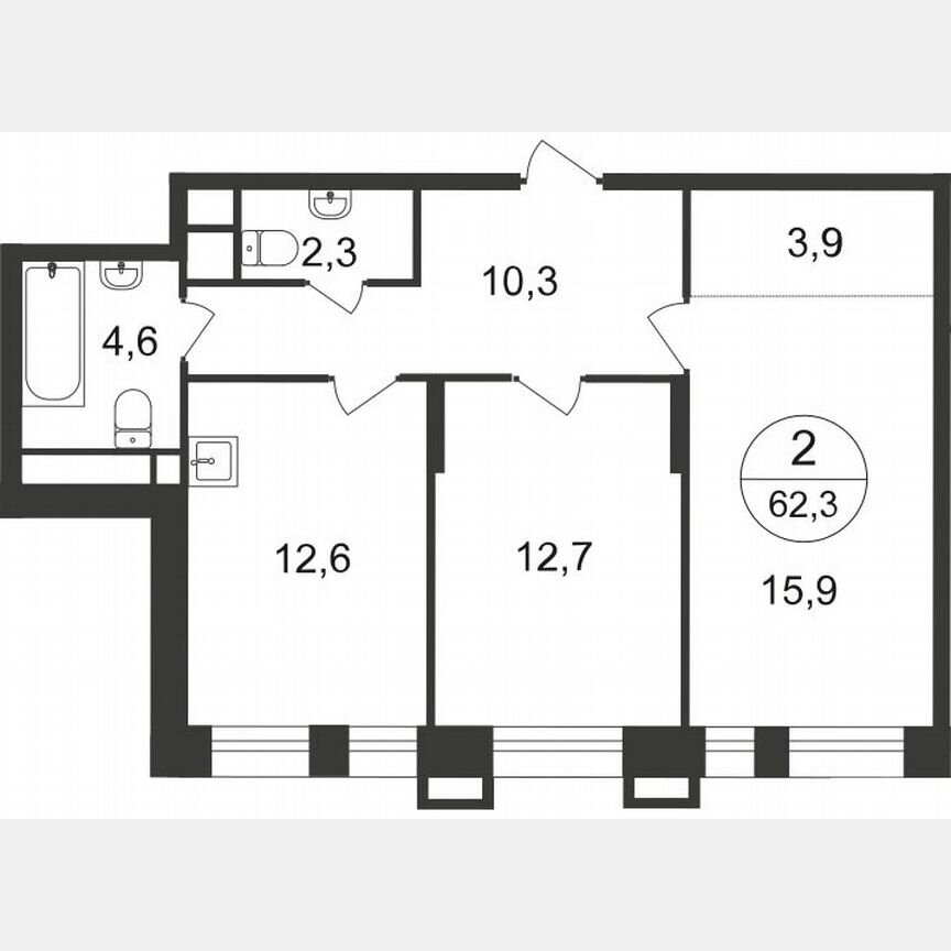 2-к. квартира, 62,3 м², 7/20 эт.