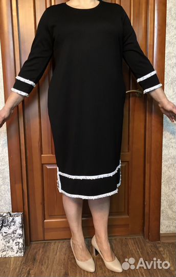 Трикотажное платье с жемчугом 50-54 Турция