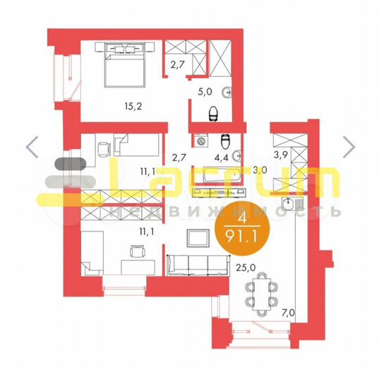 4-к. квартира, 91,1 м², 13/17 эт.