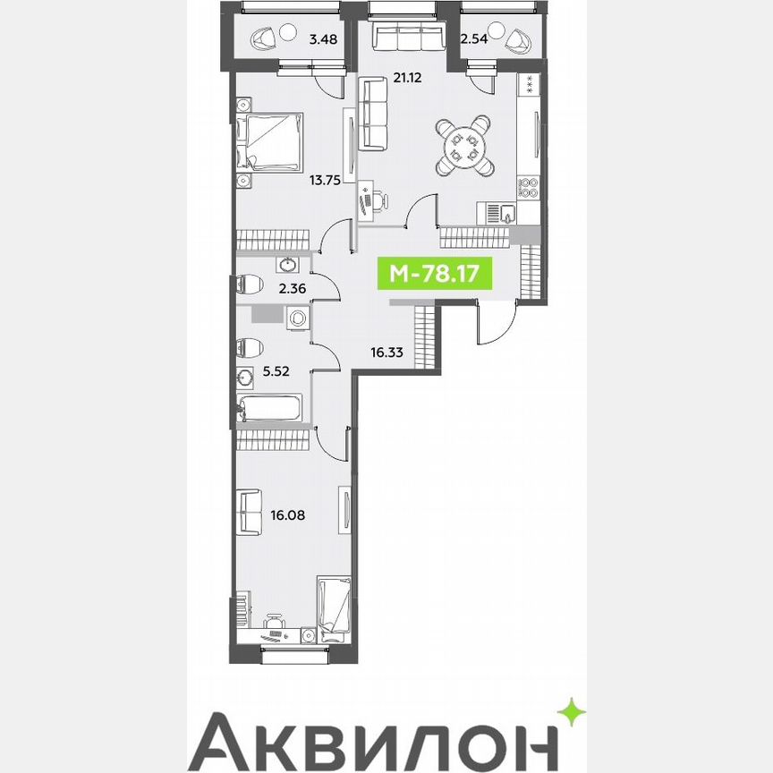 2-к. квартира, 78,2 м², 9/12 эт.
