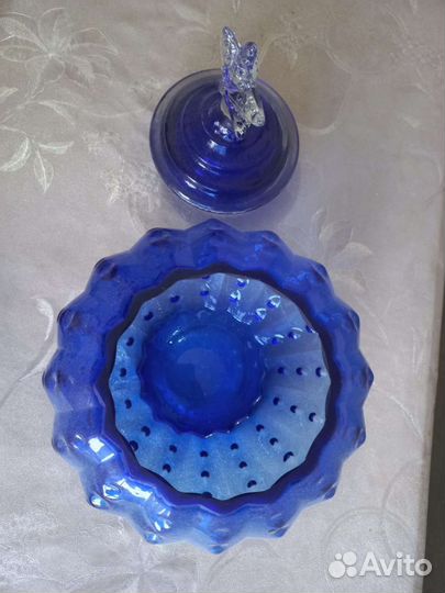 Ваза салатница конфетница цветное синее стекло