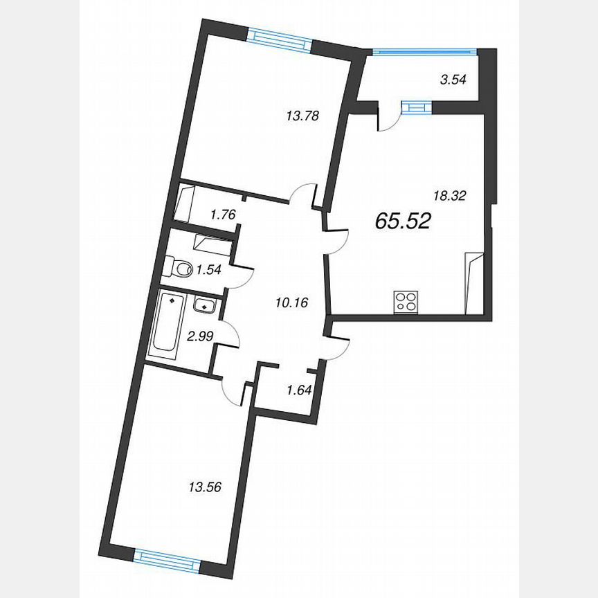 2-к. квартира, 67,3 м², 13/22 эт.