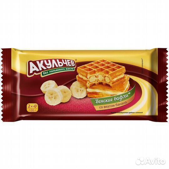Вафли Акульчев Венские с Бананом 100 г