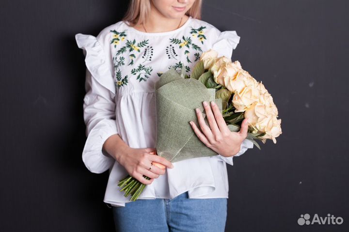 Доставка цветов Розы персиковые 25 шт