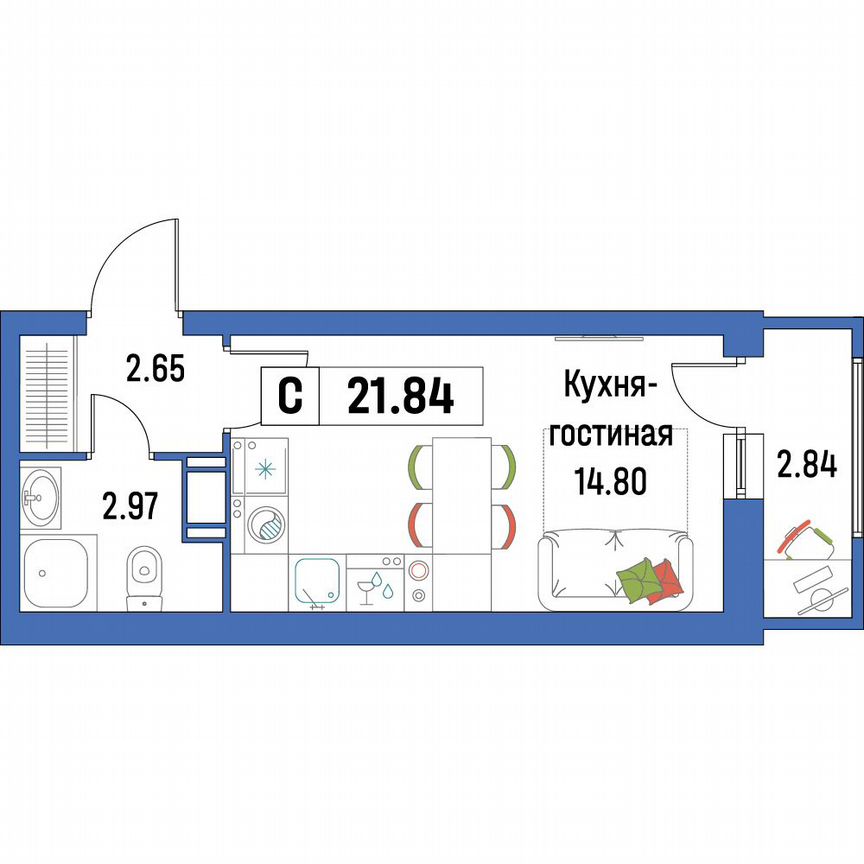 Квартира-студия, 21,8 м², 16/16 эт.