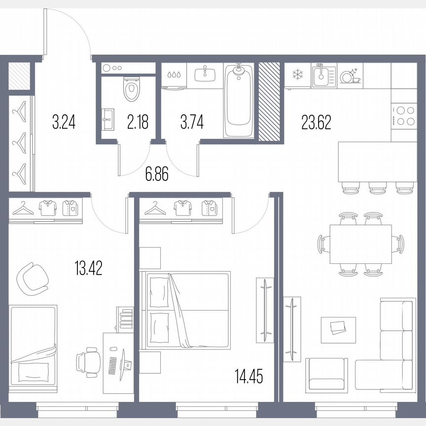 2-к. квартира, 67,5 м², 3/10 эт.