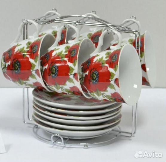 Набор чайный на подставке 13 предметов новый