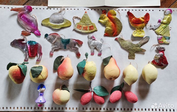 Елочные игрушки СССР, картонаж и ватные