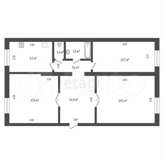 3-к. квартира, 80,1 м², 1/2 эт.