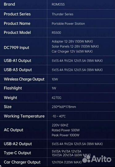Romoss RS500 500вт 220в Портативная эл.станция