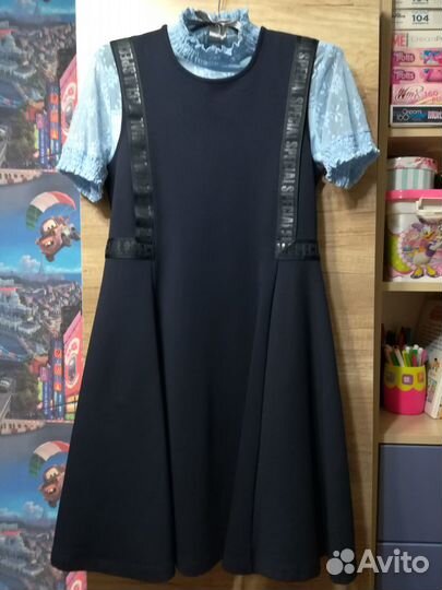 Школьная форма. Синий сарафан + кардиган и блузка