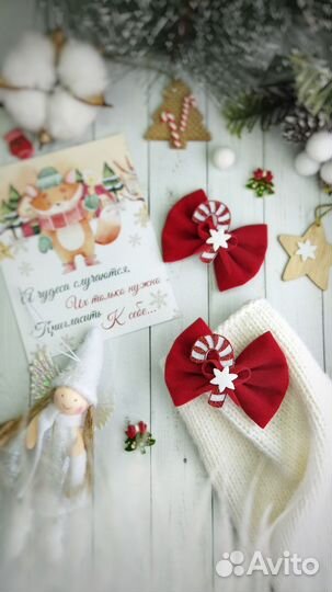 Новогодние бантики/красные бантики заколки