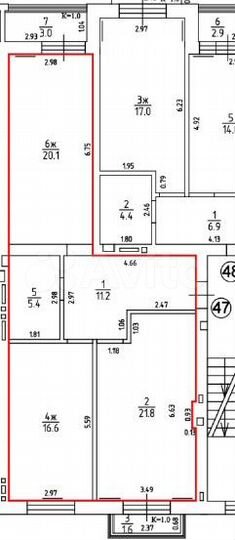 2-к. квартира, 77,1 м², 2/7 эт.