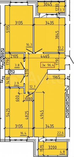 3-к. квартира, 96,4 м², 7/9 эт.