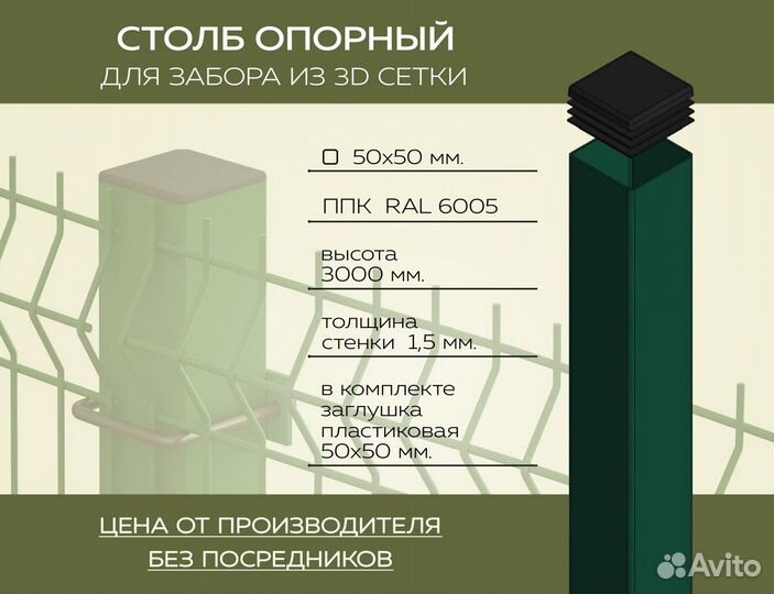 Столбы заборные 60х60 мм для забора