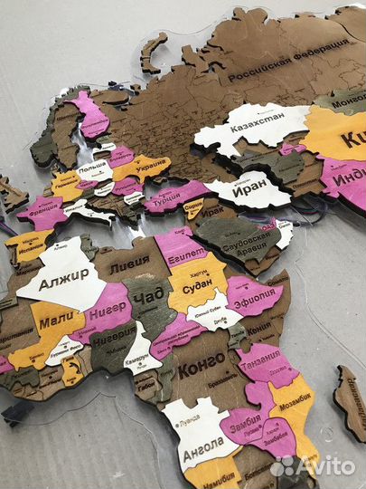 Деревянная карта Мира, России, любого региона