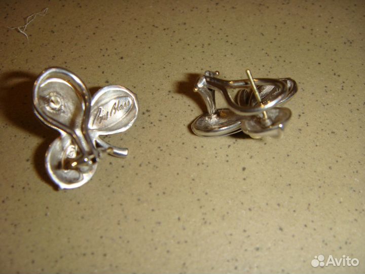 Bill Blass серьги клевер серебро золото оригинал