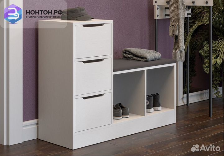 Тумба для обуви Тип 14 белый ясень / велюр серый