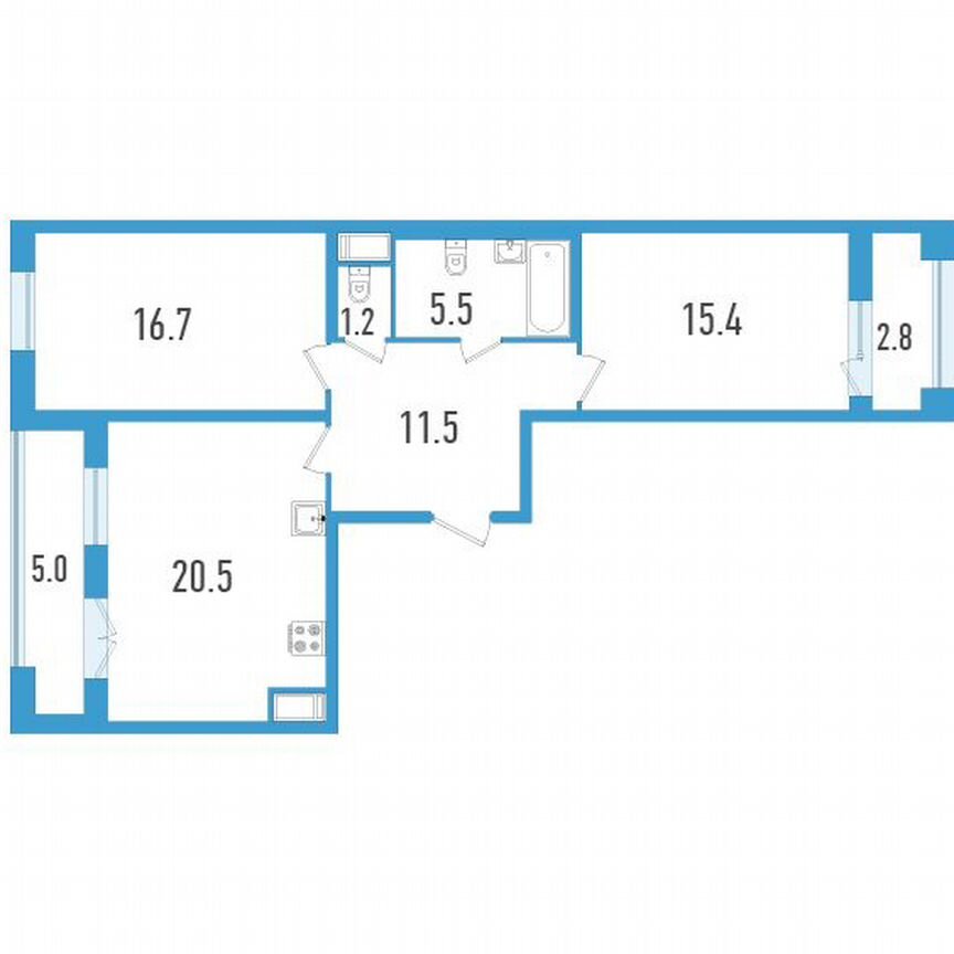 2-к. квартира, 74 м², 11/19 эт.