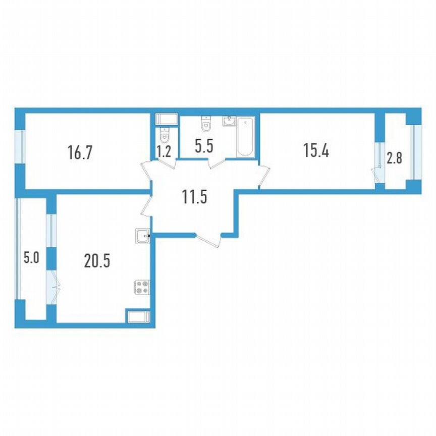2-к. квартира, 74 м², 11/19 эт.