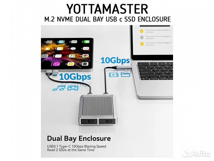 Yottamaster Dual Bay M.2 NVMe 2bay SSD корпус USB3