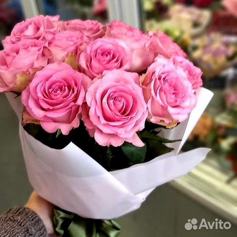 Розовые розы 15 шт