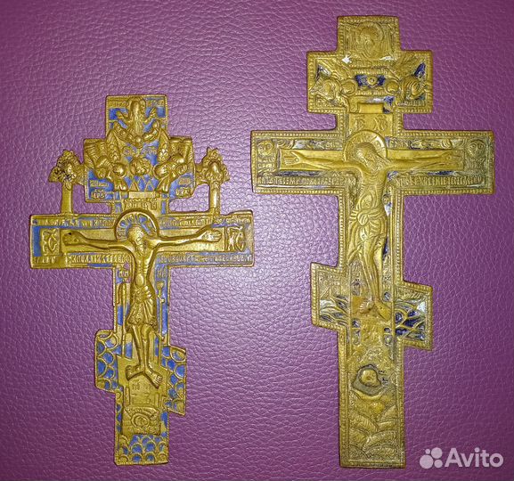 Крест киотный распятие бронза эмали Россия 19 в