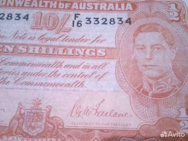 Банкнота Австралия 10 шиллингов 1939 Редкая