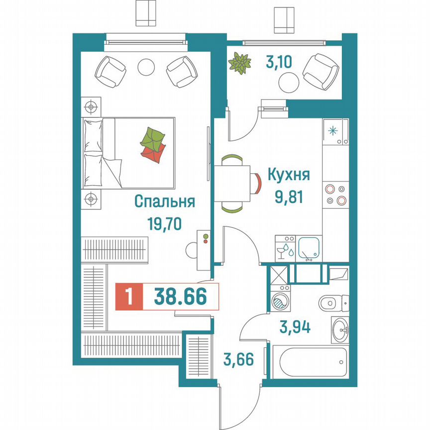 1-к. квартира, 38,7 м², 12/18 эт.