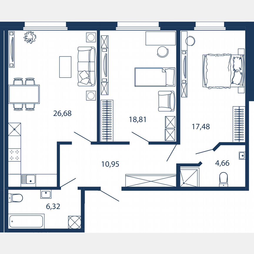 3-к. апартаменты, 84,9 м², 1/5 эт.