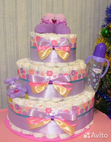 Торт из памперсов подгузников подарок на выписку