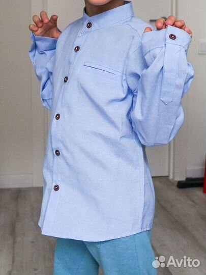 Голубая рубашка для мальчика с длинным рукавом
