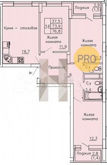 3-к. квартира, 77 м², 14/21 эт.