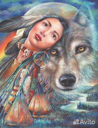 Алмазная мозаика 40x50 Девушка с большим серым вол