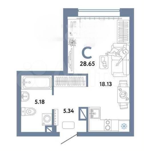 Квартира-студия, 32,9 м², 4/8 эт.