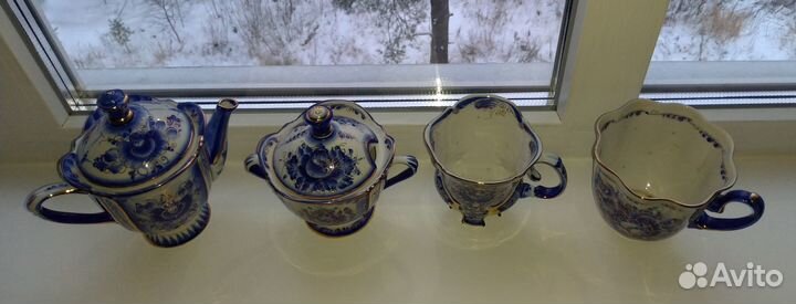 Чайный набор гжель с золотом