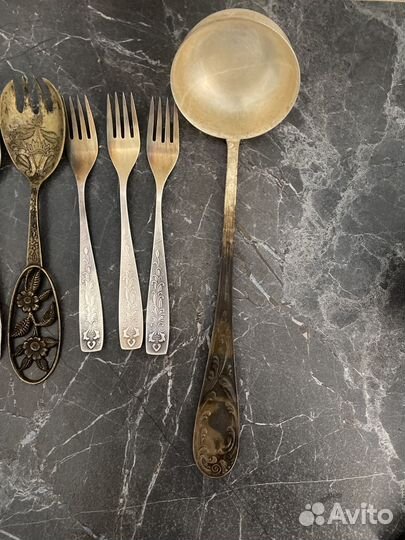 Ложка, вилка, половник мельхиор цена за все