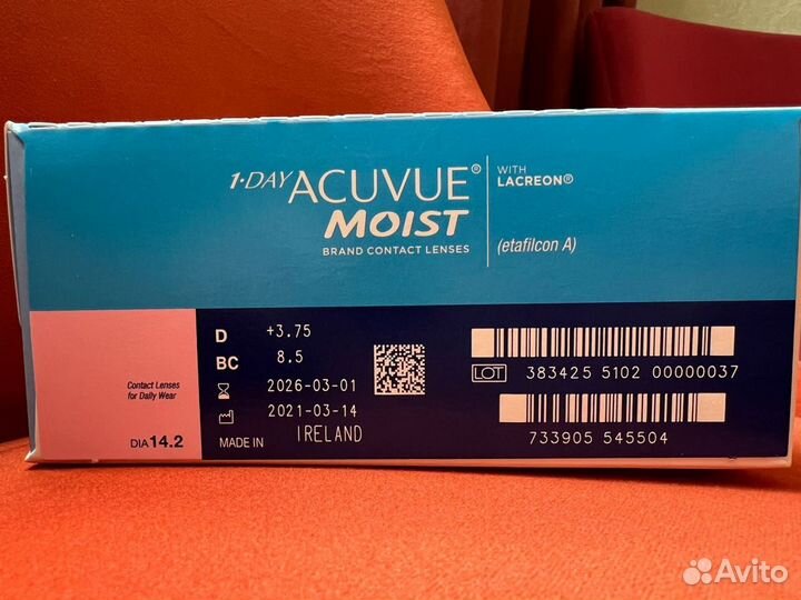Линзы acuvue moist +3,75 (180 шт.)