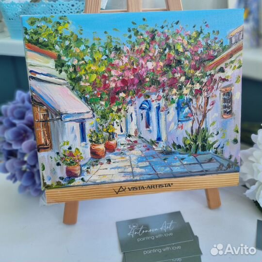 Картина маслом Греция улица южный город пейзаж